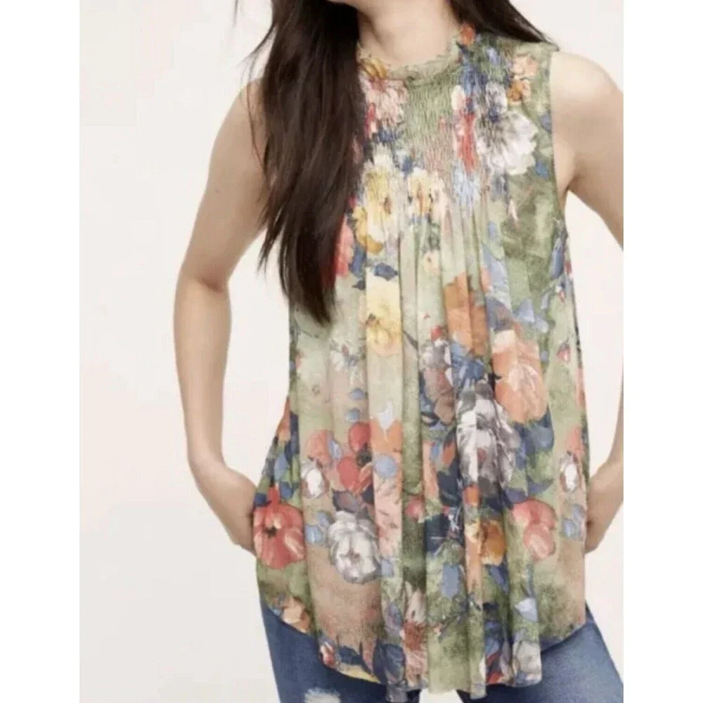 Anthroplogie Deletta S Epona Floral Swing Smocked Blouse Top - Picture 2 of 6